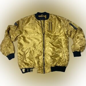 Bleecker and Mercer Men’s Gold Black Light Weight Zip Up Bomber Jacket Coat